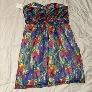 NWT Shoshanna Dress Size 10 Strapless Pleats Silk Floral Watercolor Sheath Mini